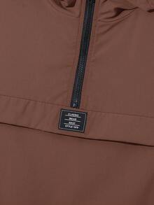 SHEIN 2 件套青少年男孩半拉链连帽夹克和慢跑裤套装，秋冬休闲运动风格 - 棕色 - 查看 5