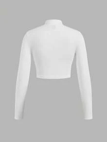 SHEIN EZwear 3pcs Women Zip-Up Ribbed Fabric Mock Neck Long Sleeve T-Shirt Set, Suitable For Spring & Autumn