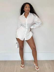 Alexandranx 女士法式优雅休闲收腰褶饰长袖白色衬衫，适合上班和上学 - 白色 - 查看 5
