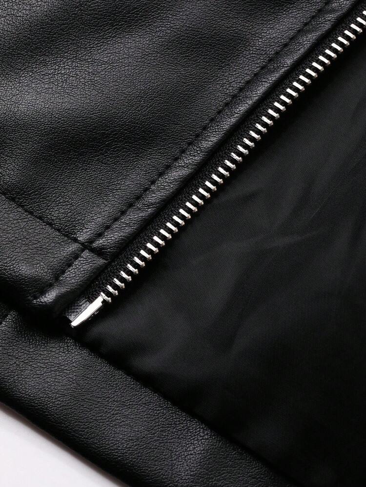 Women's Solid Color Long Sleeve Casual PU Leather Motorcycle Jacket, Autumn Y2k Women Coats