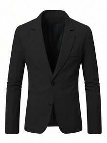 Manfinity Mode Men Space Dye Pocket Single Breasted Blazer Black Dress Shirt Business Casual Elegant Slim Fit Suit