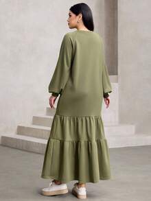 Graceveil Women's Casual Crew Neck Raglan Sleeve Layered Ruffle Hem Long Sweatshirt, Green - Green - View 2