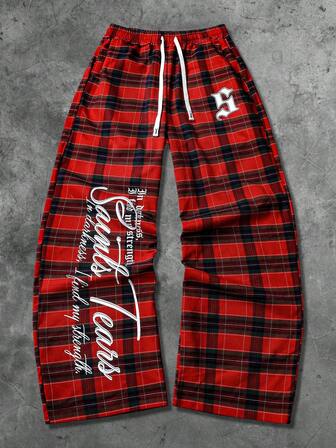 Street Life Pantaloni della tuta a gamba dritta unisex con stampa a quadri e grafica in stile inglese, stile street, autunno/inverno