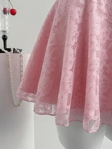 Sweetra 露背蕾丝边拼接酒红色性感优雅连衣裙 - 粉色 - 查看 6