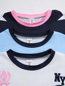 SHEIN Explorewe 青少年女孩休闲数字印花短袖T恤，夏季 - 彩色 - 查看 3