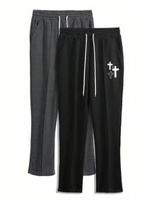 Manfinity Homme Men's Casual Versatile Cross Print Sweatpants - Multicolor - View 4