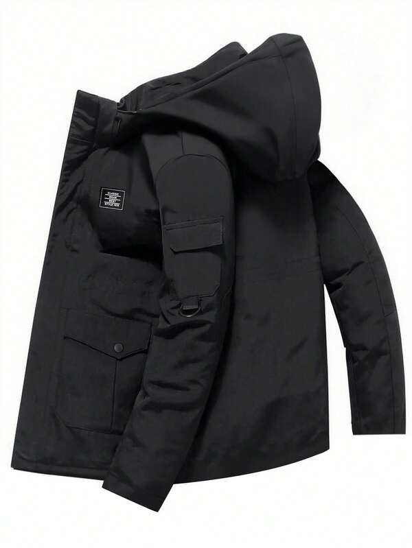 SHEIN Chaqueta con capucha de forro polar con cremallera y gráfico de letras para niño preadolescente