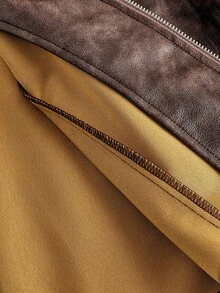 SHEIN MOD Plus Size Women PU Leather Lapel Bomber Jacket Short Coat,Women's Casual Chic Splice Teddy Fleece Lapel Zippered Faux Leather Short Jacket, Autumn/Winter, Brown Leather Jacket Women, Leather Jacket With Borg Collar,Western Jacket - Camel - View 7