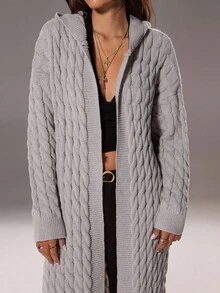 SHEIN Unity Áo khoác cardigan trùm đầu thời trang và đa năng, áo dài tay - Màu Xám nhạt - Xem 5