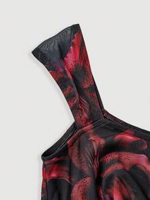 SHEIN MOD 女式花卉印花两件套：不对称下摆上衣和低腰鱼尾裙，带蝴蝶结装饰，复古 - 彩色 - 查看 4