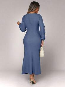 Xyvia Đầm dài cổ xếp ly khóa kim loại cho nữ - Rửa nhẹ - Xem 2