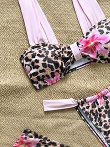 Swim Mod 3pcs Set Leopard Print Floral Sexy Women Bikini Set For Summer Beach Vacation - Multicolor - View 6