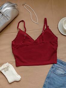Comfortcana Kamisol Wanita Slim Fit dengan Renda Kontras Warna Polos - Merah - View 8