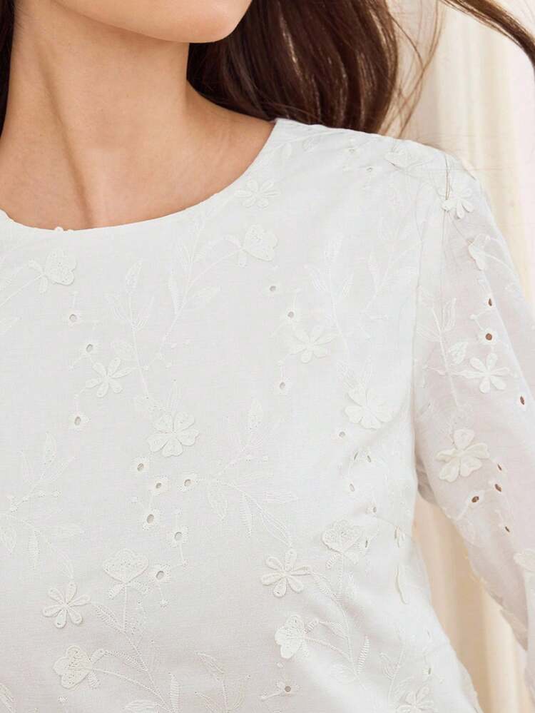 Women's Elegant Embroidered Floral Dress, Fitted Silhouette Dress For Formal Occasions, Autumn/Winter,Women's Fall Dress,Chic Women's Dress,White Dress New Year, Zip-Up Dress