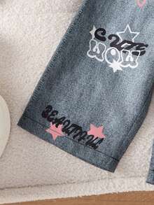 女宝宝秋冬新款独特时尚斜肩黑色打底长袖卫衣和裤子套装 - 粉色 - 查看 4