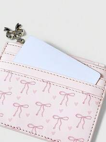 ROMWE Kawaii Butterfly Print Card Holder Coin Purse - Pink - View 3