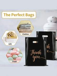 50个感谢礼品袋、婚礼派对礼品袋、生日礼品袋、珠宝化妆品包装袋、可重复使用手提袋 - 黑色謝謝 - 查看 4