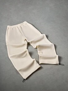 Manfinity Roghcode 年轻男士休闲街头风格刺绣徽章运动裤 - 杏色 - 查看 6