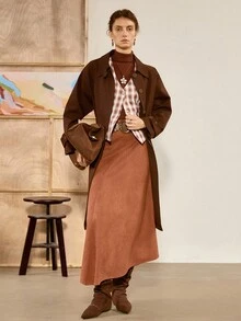 SHEIN Unity 女士休闲格子背心，时尚外套夹克，秋季 - 棕色 - 查看 5