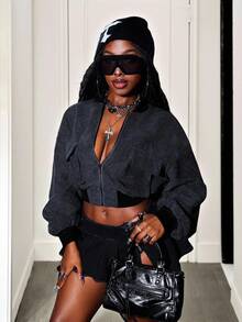 BamGleam Chaqueta de béisbol corta de mujer casual con bloqueo de color y hombros caídos, otoño