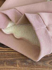 2pcs/Set Baby Girl Cute Dusty Pink Outfit,Plush Collar Long Sleeve Top + Plush Heart Decor Pants,Comfortable Autumn Winter Daily Wear Fall Clothing - Pink - View 5