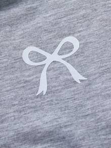 Sparklyn 2 件套年轻女孩服装，秋冬新款，花卉灰色蝴蝶结装饰套装，连帽拉链口袋运动衫 + 配套灰色裤子，舒适休闲运动套装 - 灰色 - 查看 8