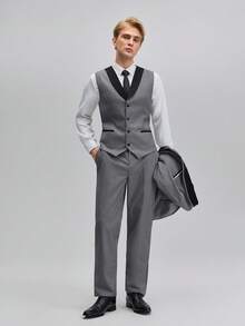 Men's 3 Pcs Shawl Collar Suits, Light Grey, Including Blazer, Waistcoat And Suit Pants, For Formal Business And Groom's Wedding, Old Money Suit With Dress Pants Spring To Summer - Light Grey - View 4