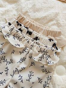 Vintaside Kids 3 件套灯芯绒印花荷叶边松紧腰直筒裤，适合婴幼儿女孩