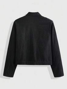 ROMWE MEN Street Life Men's Street Fashion Rivet Zipper Denim Jacket - Black - View 7