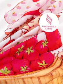 Strawberry Shortcake X SHEIN 3件套可爱卡通人物草莓图案床上用品套装，磨毛面料，柔软保暖，粉色被套+3D蝴蝶结，单人/双人/大号/特大号可选，送礼佳品 - 粉色 - 查看 8