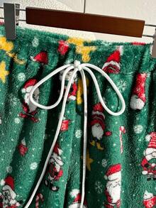 Franclia 冬季休闲百搭弹性腰部圣诞图案羊毛裤 - 綠色 - 查看 4