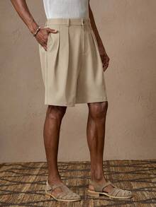 AKNOTIC X Nawaf Alabid Pantalones cortos de hombre con bolsillos en diagonal y pliegues - Albaricoque - Ver 5