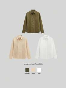 Ontre 女士长袖翻领衬衫，基本款都市通勤风格，简约优雅时尚，适合商务、休闲、办公室、教师穿着 - 杏色 - 查看 8