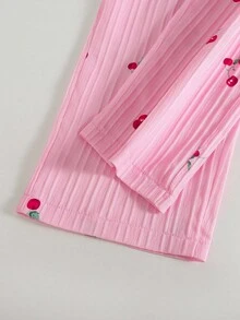 Genkimix Kids 1pc Vintage Casual Slim Fit Unique Cherry Print Jumpsuit, Suitable For Outdoor Summer And School - Pink - View 6