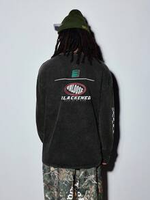 Modcrash Áo thun nam dài tay cổ tròn dáng suông phong cách vintage "Trở lại trường học" - Phong cách retro Mỹ, unisex, dáng rộng thoải mái - Thích hợp cho mặc hàng ngày và các kỳ nghỉ hè. - màu đen - Xem 5