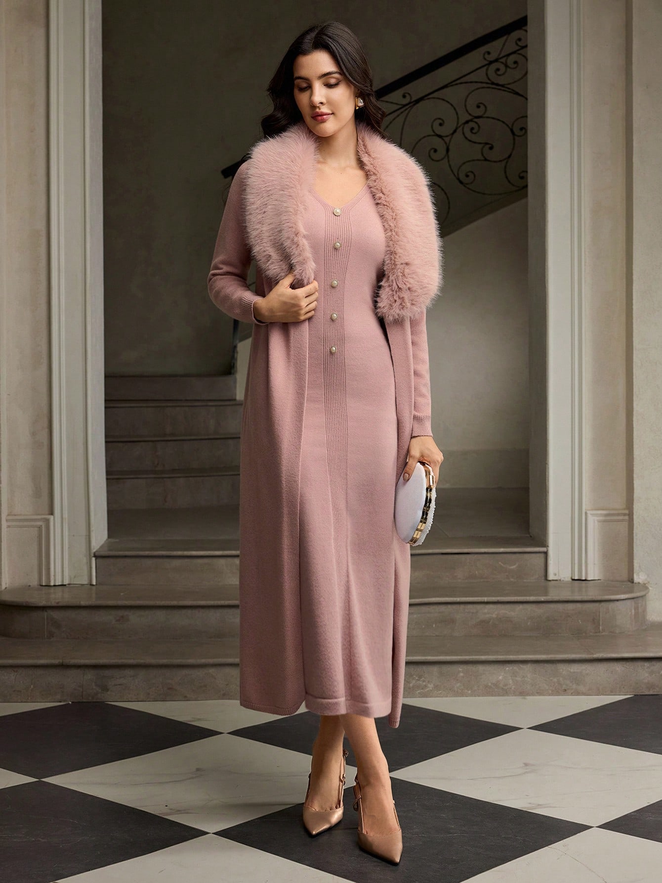 ZEYLAH مجموعة فستان بدون أكمام وكارديجان طويل للنس...