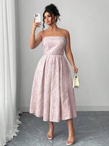 Elenzga 大码优雅浪漫法式高端礼服，收腰，合身紧身胸衣，喇叭裙 - 粉色 - 查看 4