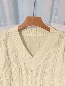 Franclia Sweater Pullover Rajut Tebal Leher V dengan Desain Longgar, Lembut, dan Manis Warna Pink Baru untuk Wanita, Serbaguna untuk Musim Gugur/Dingin - Aprikot - View 4