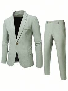 Calvornis 男士休闲商务两件套西装，纯色西装套装夹克和裤子，简约时尚休闲日常穿着婚礼西装舞会西装男士，适合情人节周年纪念日等场合，是送给男朋友或丈夫的绝佳礼物。