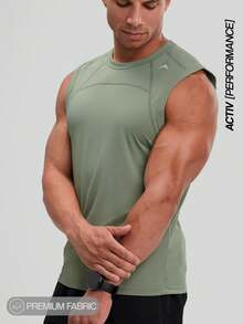 ARC Activewear 夏季男士无袖背心跑步健身运动背心，高弹透气吸汗，圆领背心 - 綠色 - 查看 3