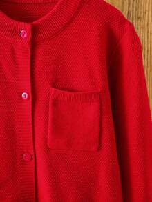 年轻女孩开衫百搭女孩秋冬新款针织长袖开衫毛衣带大口袋，宽松柔软的针织外套适合日常穿着和度假场合 - 紅色 - 查看 6