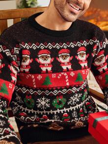 Manfinity VCAY Men's Crew Neck Long Sleeve Christmas Element Pattern Sweater, New Year Glamour - Black - View 7