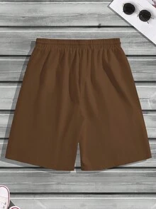 Manfinity Homme Plus Size Men's Casual Solid Color Drawstring Waist Shorts, Summer - Coffee Brown - View 2