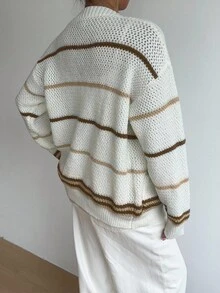 Flirla Áo khoác cardigan họa tiết sọc thường ngày dành cho nữ, Thu/Đông - Nhiều màu - Xem 2