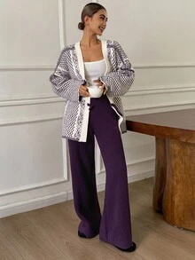 DAZY 2pcs/Set Women Knitted Loose Long Sleeve Pants Pajama Set, Autumn/Winter, Fall Clothes - Grey - View 6