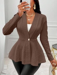 SOLERSUN Elegant Solid Color Textured Waist Jacket For Commuting, Autumn - Mocha Brown - View 5