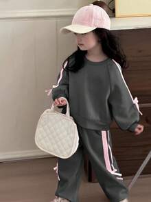 Dazy Kids 2pcs/Set Young Girl Round Neck Knit Sweatshirt Set For Fall - Dark Grey - View 2