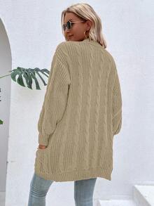 SHEIN LUNE 秋冬休闲纯色开衫 - 卡其色 - 查看 2