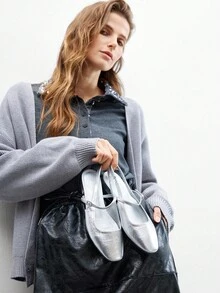 CUCCOO BIZCHIC Damen Mode flache goldene Spiegelmetall Mary Jane Slipper mit einfachem Riemen, geeignet für den Arbeitsweg, Dates, Partys, Feiertage und Urlaub