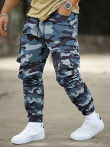 Manfinity Homme Herren Camouflage Muster Jogginghose mit Kordelzug Taille und Cargo Taschen, Herbst - Verschiedenfarbig - Übersicht 3
